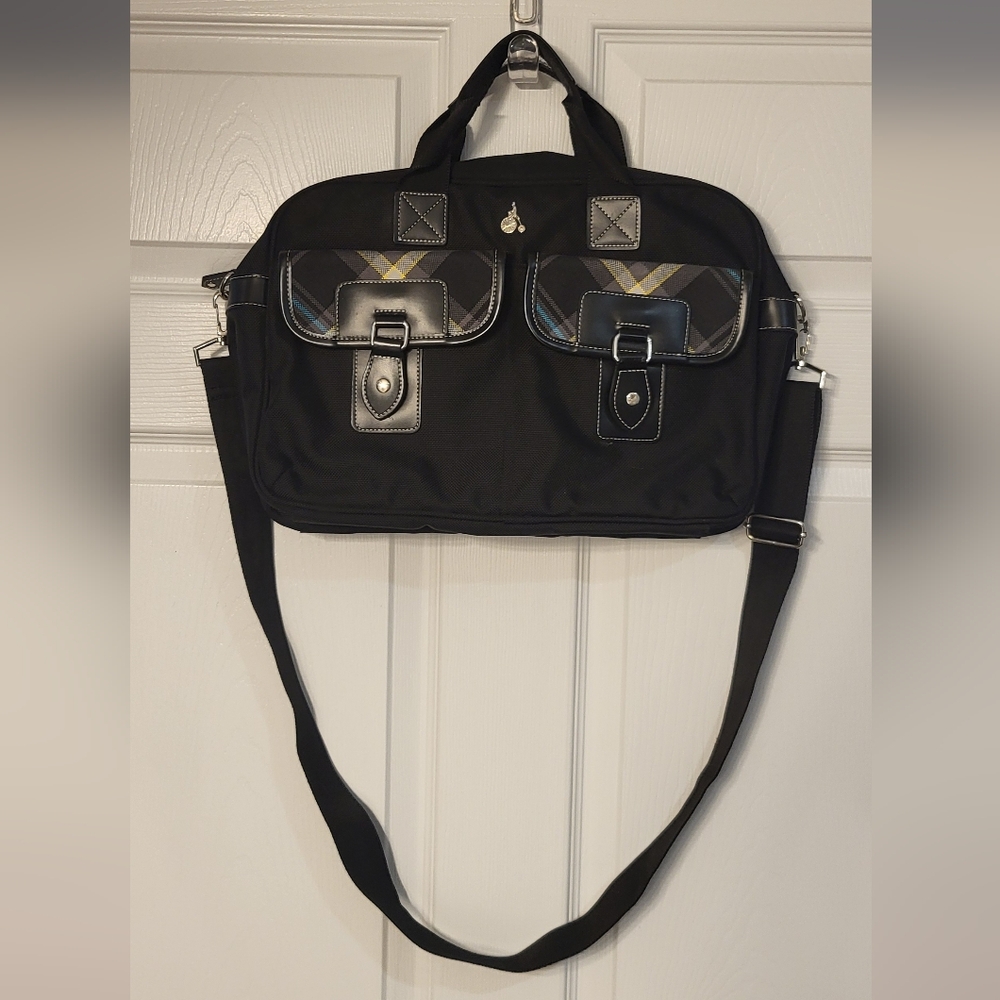 Beanpole (Korean Brand) Black Plaid Accent Fabric Crossbody Messenger Bag
